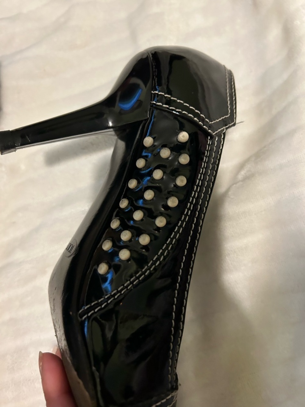TOD'S | Black Patent Pumps With White Stitching Sz 8.5 - Picture 5 of 10